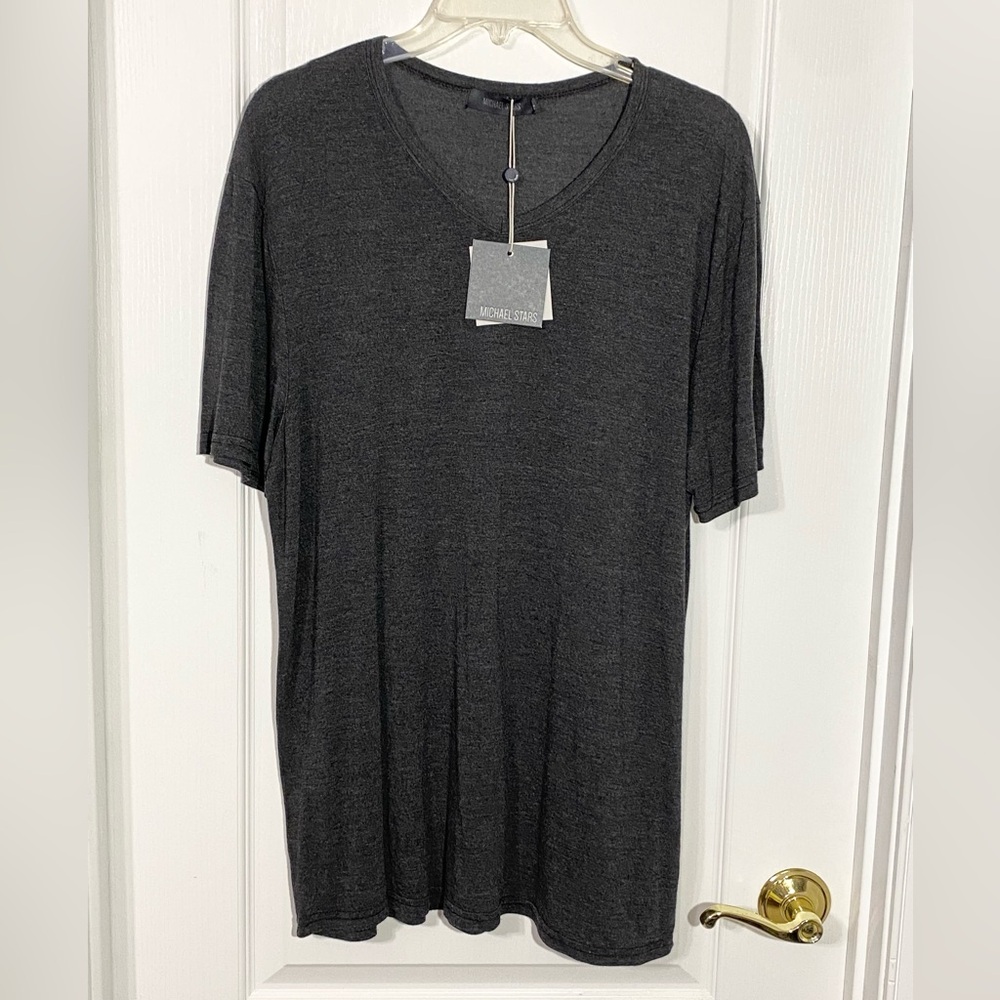 NWT Michael Stars USA Made V Neck Tee Charcoal Heather Gray Men’s XL